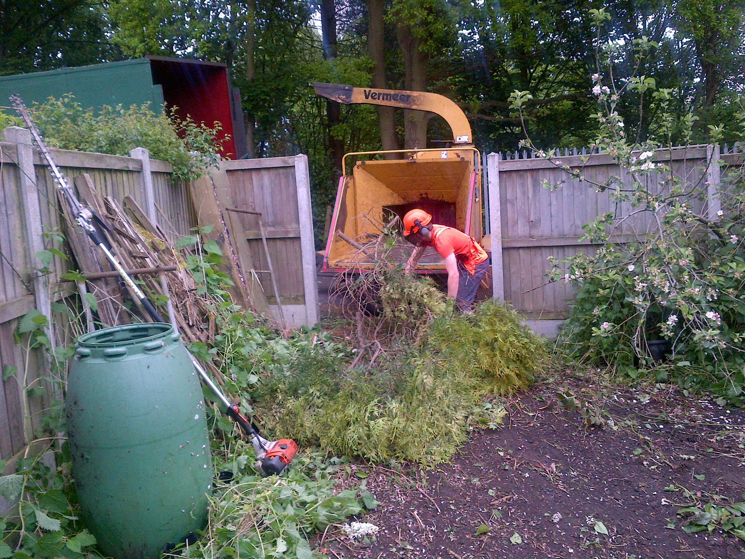 man clearing foliage with chipper in Essex